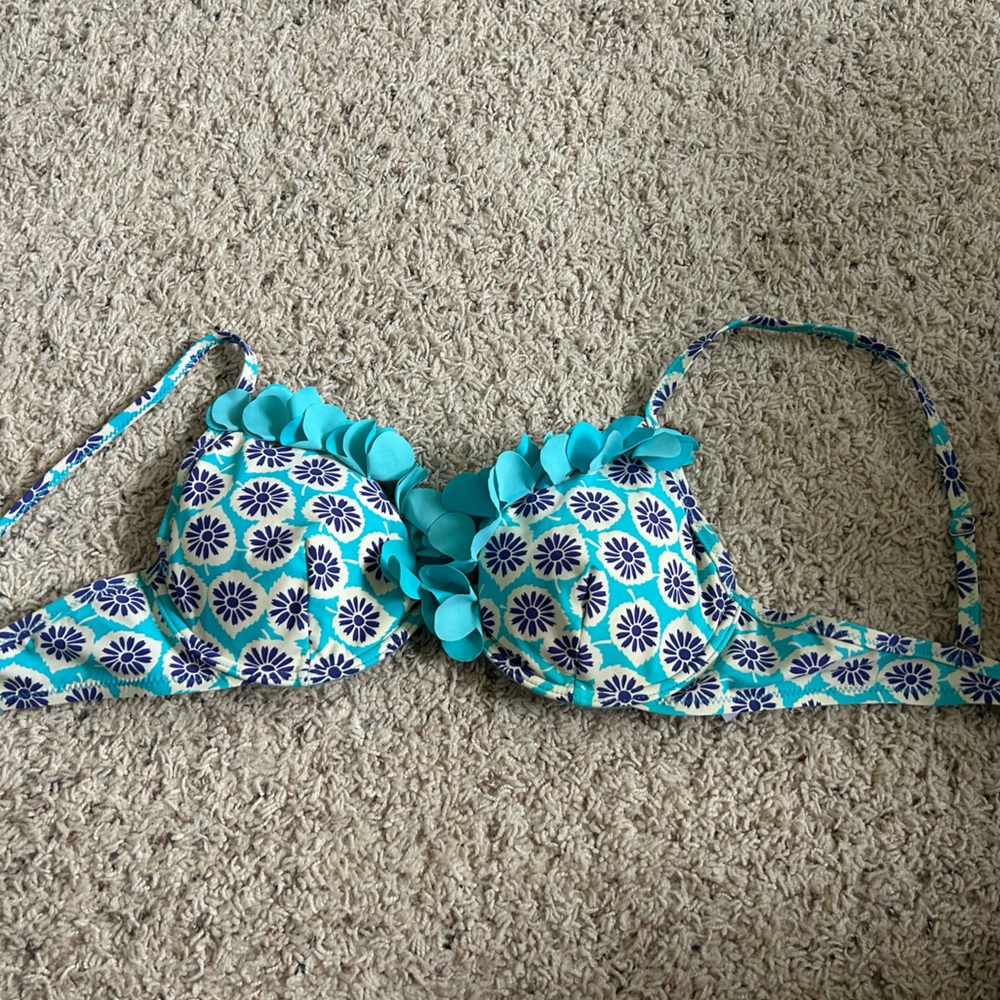 Boden Swim Bikini Top Bra Blue Floral Ruffle 34B